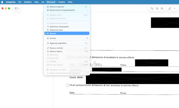 strumento Oscura su Anteprima di macOS