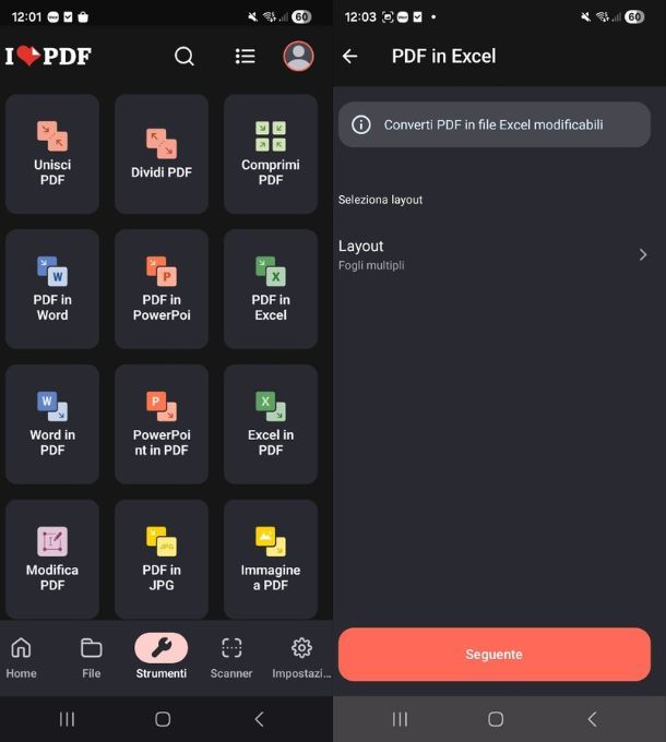 Convertire PDF in Excel