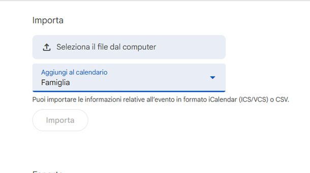 Importa calendario