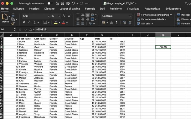 Formula vero falso Excel