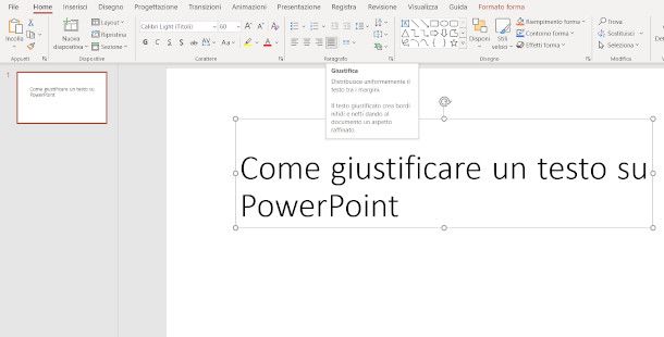 powerpoint testo da giustificare