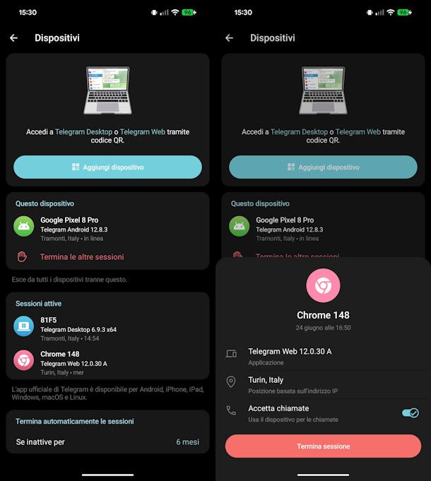 Dispositivi connessi Telegram
