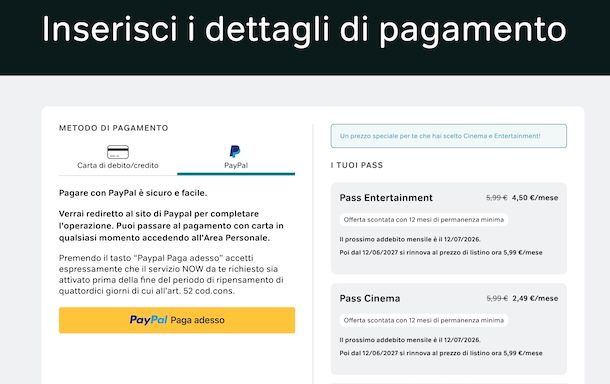 Pagare NOW con PayPal