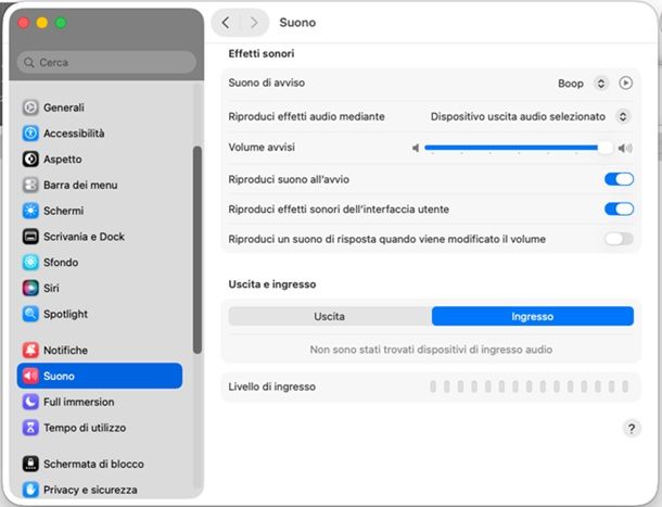 impostazioni audio mac