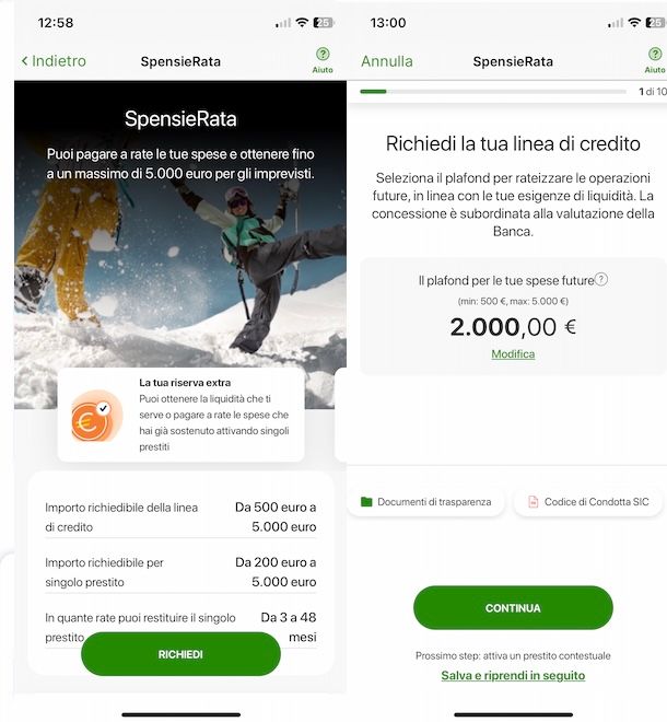Attivare SpensieRata da app Intesa