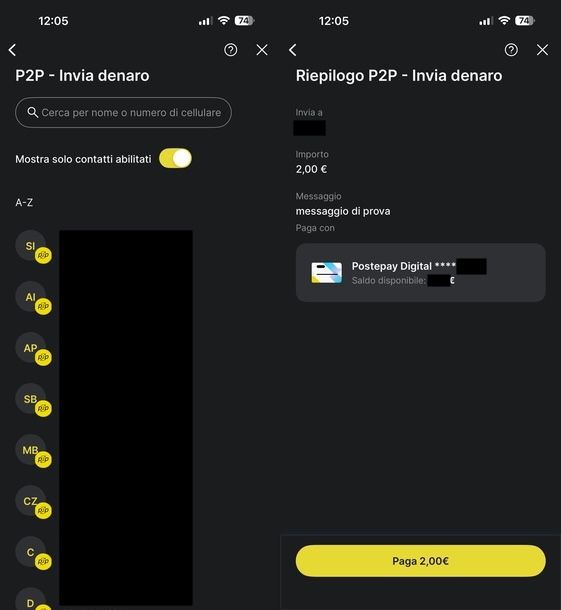 Inviare denaro tramite P2P Poste Italiane app