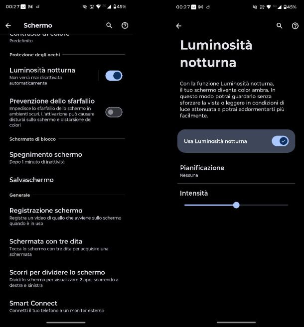 Come disattivare la modalità notte