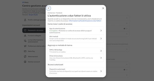 Autenticazione a due fattori Facebook
