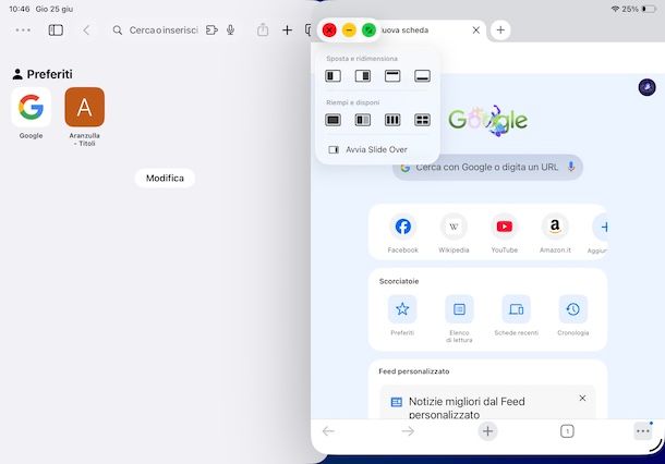 Dividere lo schermo di iPad a metà