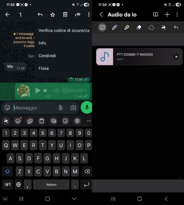 WhatsApp dove salva note audio