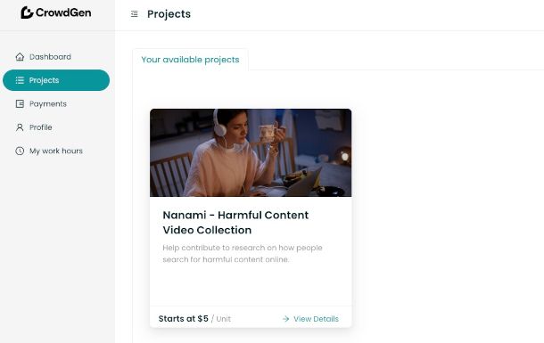 dashboard piattaforma CrowdGen di Appen