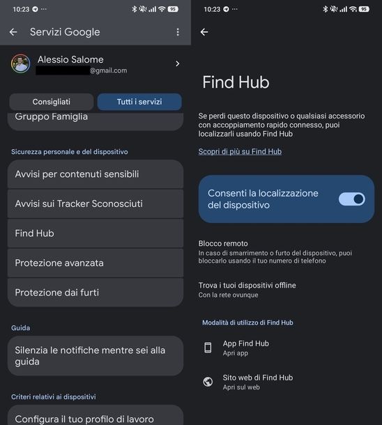 Attivare Find Hub Android