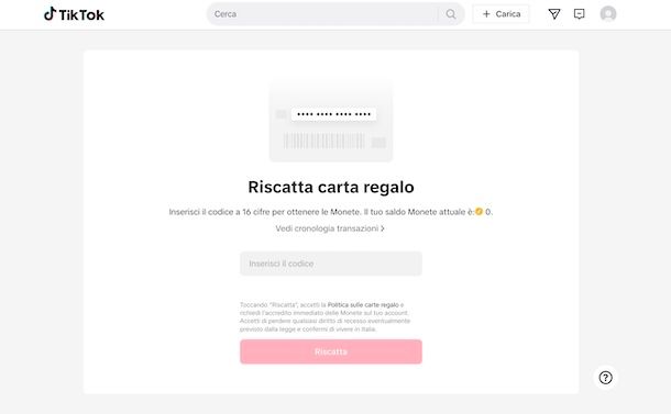 Riscattare carta regalo TikTok