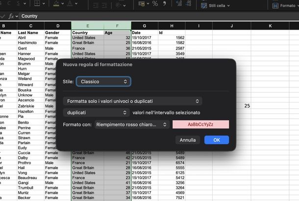 Usare formattazione condizionale Excel