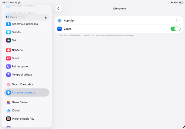 impostazioni microfono ipad