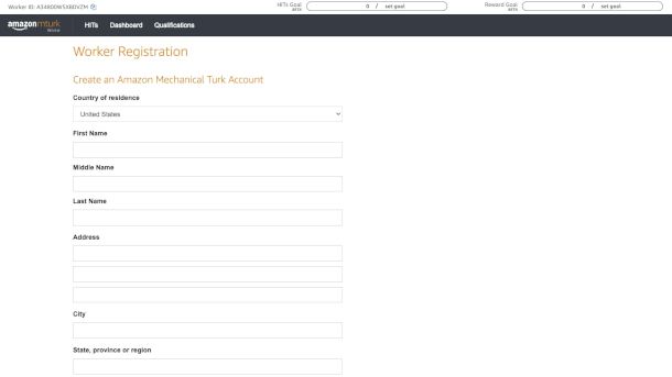modulo di iscrizione Amazon MTurk