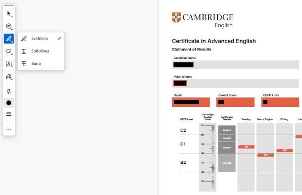strumento evidenziatore su Adobe Acrobat