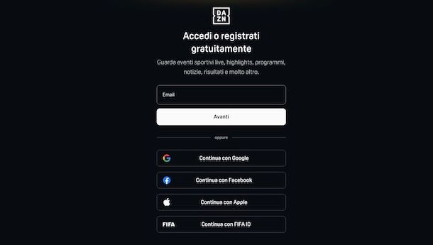 Creare account gratuito su DAZN