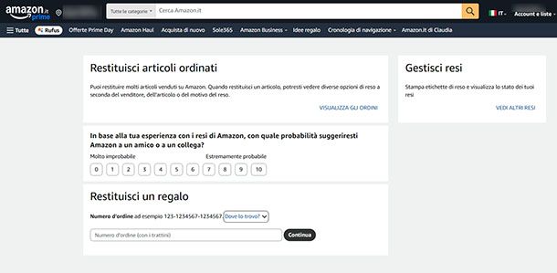 Centro resi online Amazon