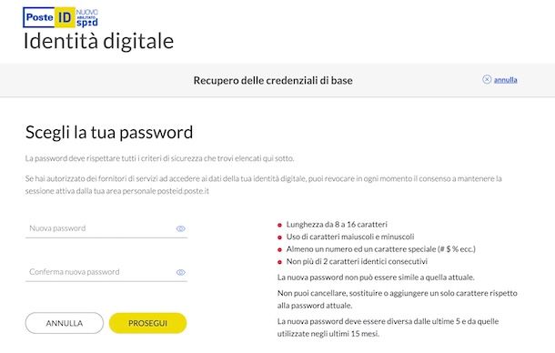 Recuperare password SPID Poste