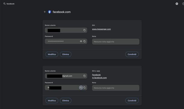 Vedere password Facebook Google Chrome