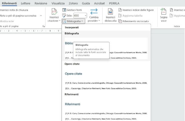 inserimento bibliografia su documento Word