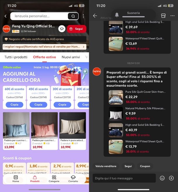 Contattare venditore AliExpress app