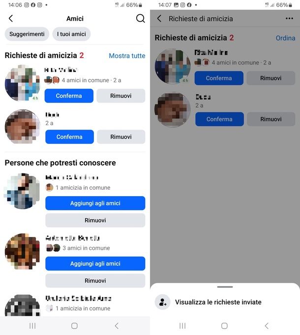 vedere richieste inviate Facebook Android