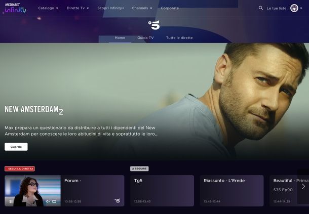 Vedere Canale 5 sito Web