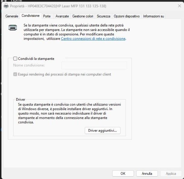 Condivisione stampante Windows