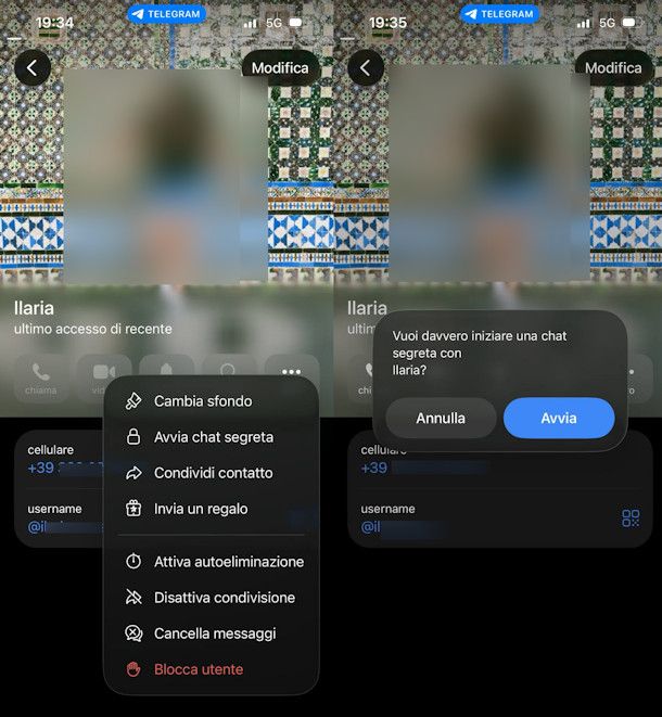 Chat segreta di Telegram su iOS