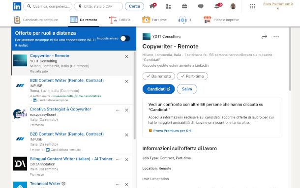 annunci di lavoro da remoto su LinkedIn