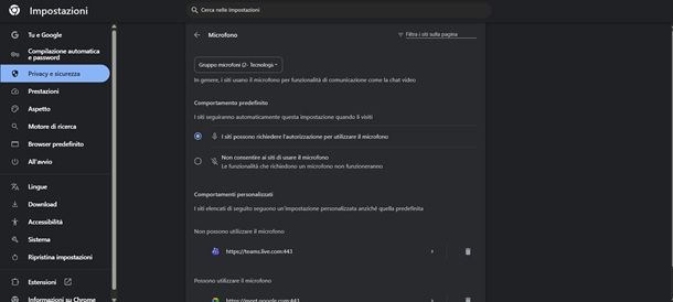 impostazioni audio chrome