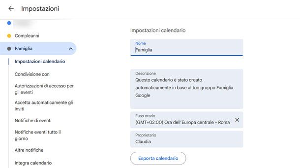 Esporta Calendario
