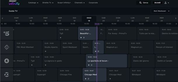 Mediaset Infinity Guida TV Canale 5