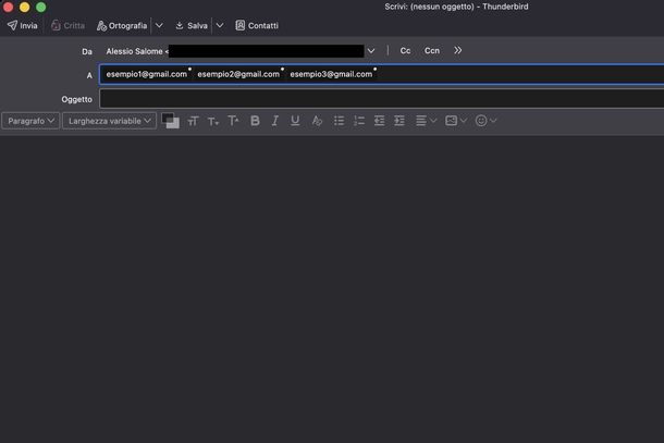 Inviare email a più destinatari Thunderbird