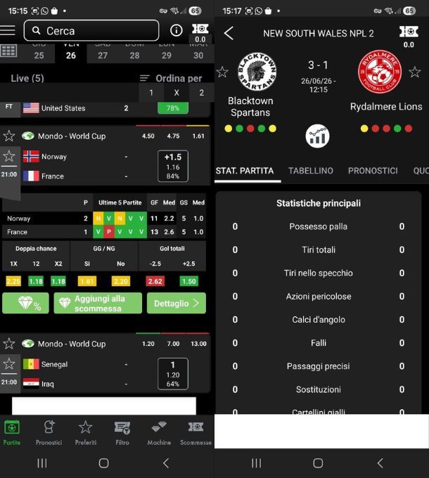 App per scommesse calcio