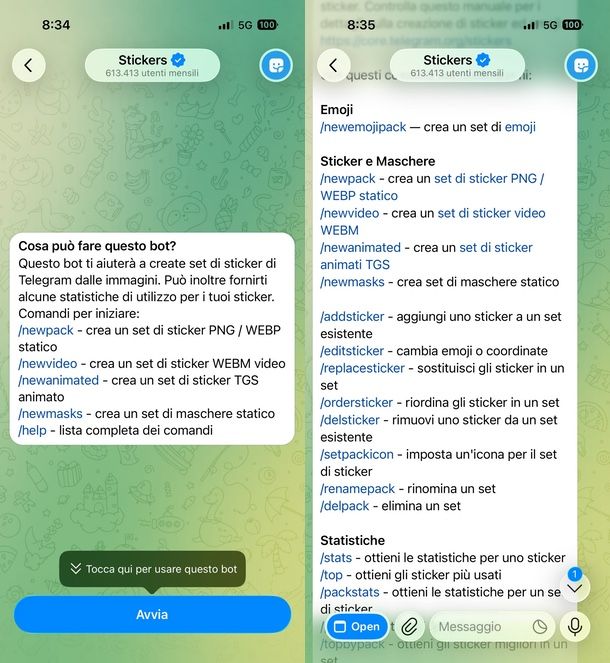 come fare sticker animati bot Telegram