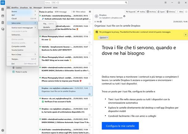 Come salvare la posta elettronica