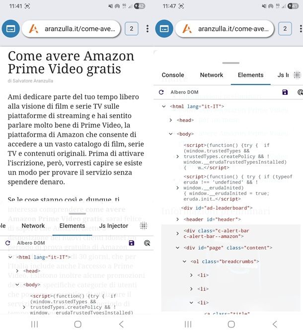 web inspector android
