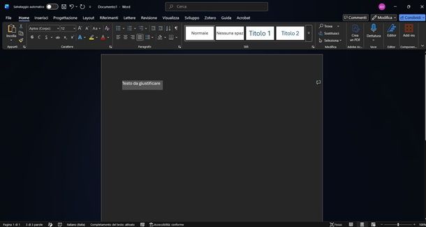 giustificare testo con word