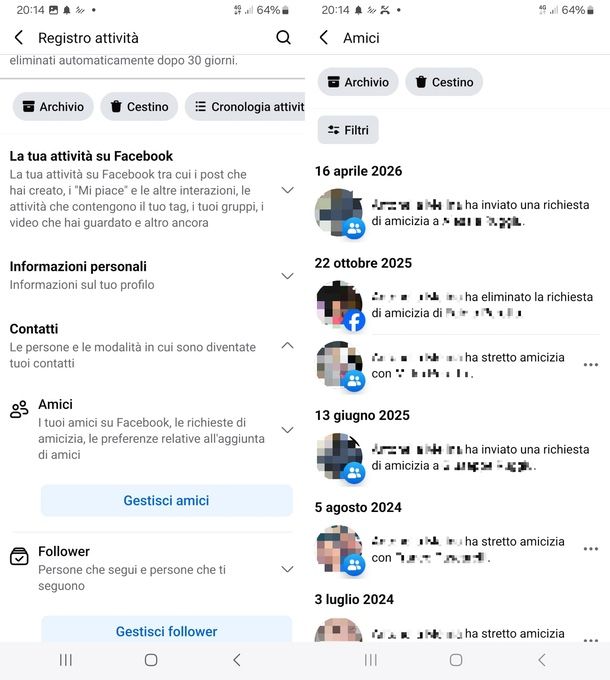 richieste amicizia eliminate Facebook smartphone tablet