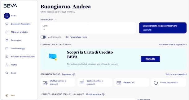 Richiedere carta di credito BBVA