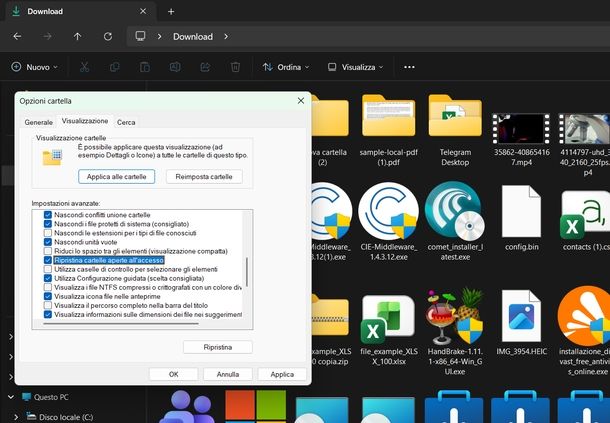 Ripristinare cartelle aperte accesso Windows