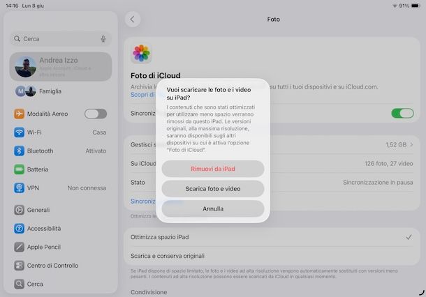 Non sincronizzare foto iCloud