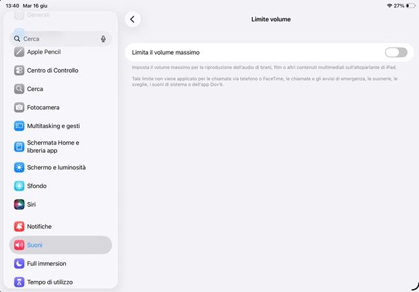 impostazioni volume ipad
