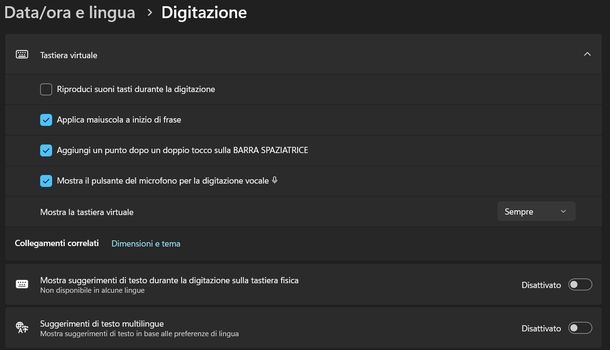 Disattivare Riproduci suoni tasti durante la digitazione Windows