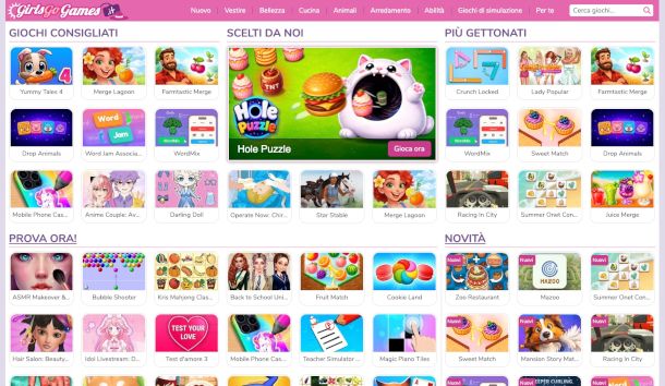 home page sito Girls Go Games