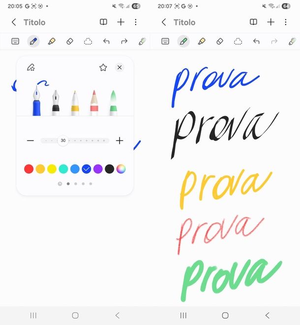 Samsung note scritte a mano