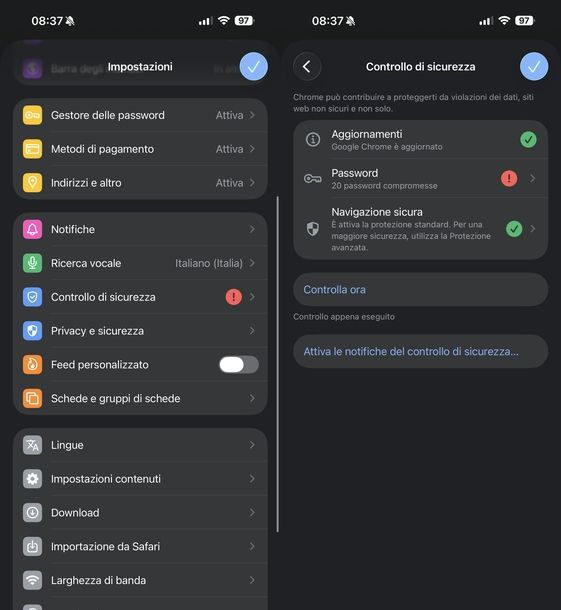 Effettuare controllo sicurezza Chrome iOS